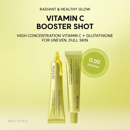 Arencia Vitamin C Booster Shot Serum with Glutathione, Niacinamide and Vitamin E for Dark Spot Care, Fine Lines & Wrinkles, Glass Skin, Korean Skincare 30ml/1.01 fl.oz